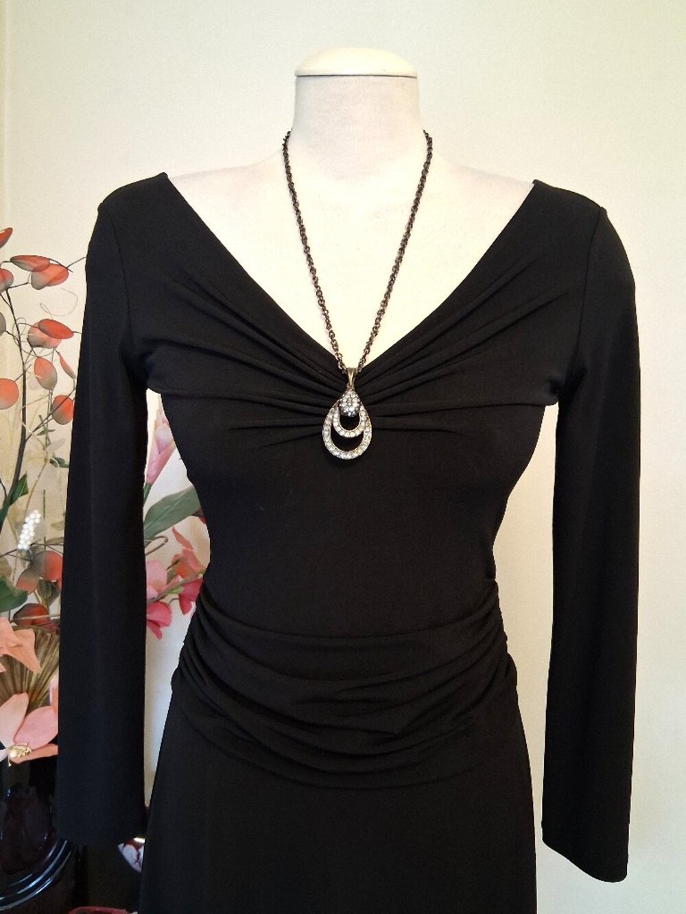Vintage Chunky Large Gray Crystal Oval Pendant Thick Heavy Necklace VTG Jewelry